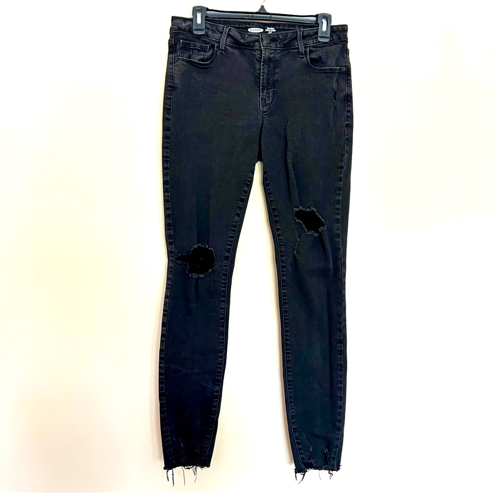 Old Navy Women’s Black Rockstar Super Skinny Ankle Mid-Rise Distressed Jeans